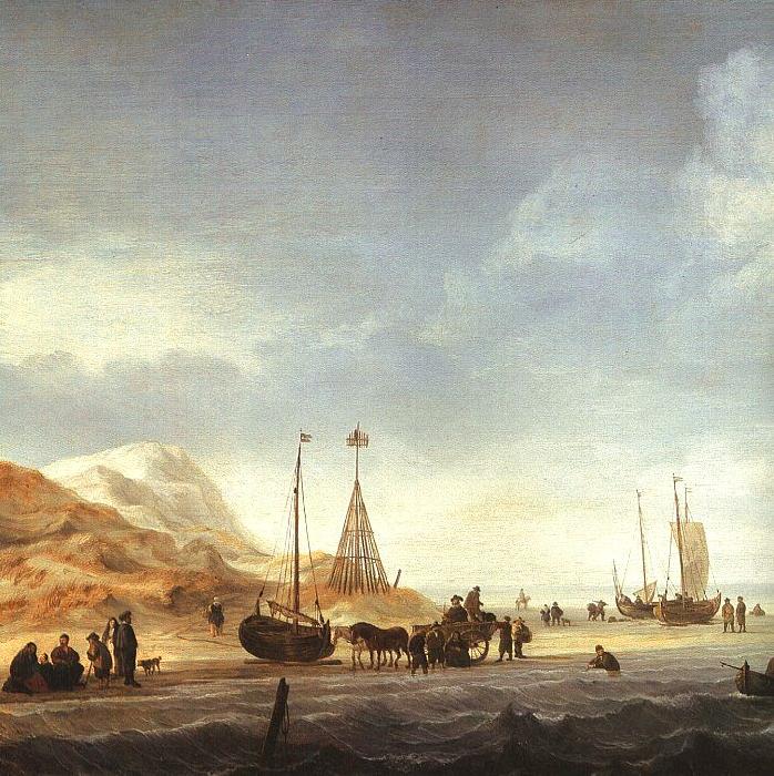 Simon de Vlieger A Beach with Shipping Offshore France oil painting art